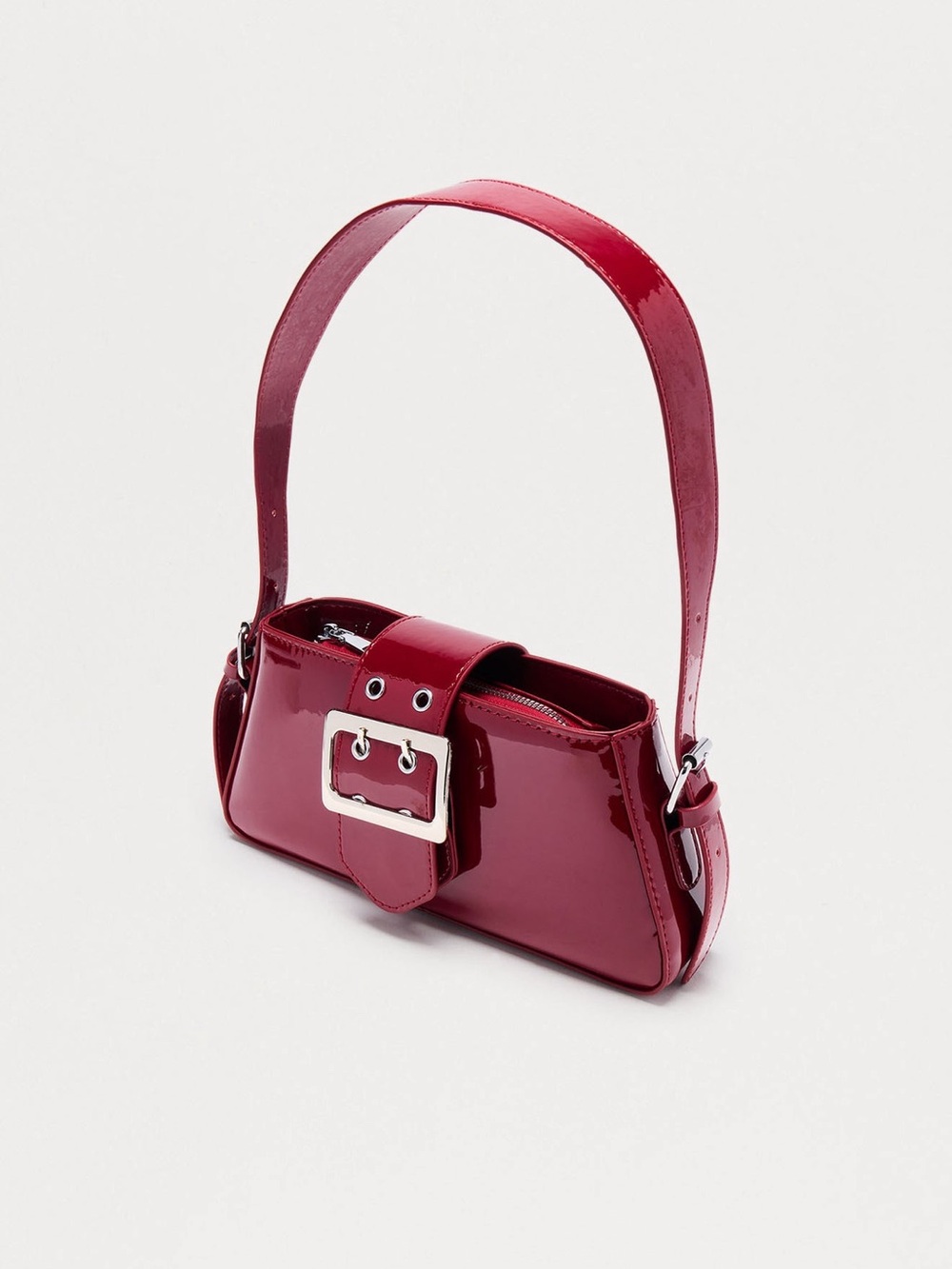 Patent Leather Buckle Shoulder Bag - Red
